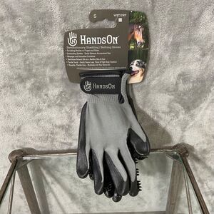 NWT HandsOn Gloves Pet Grooming Gloves grey /black dog cat horse size small .